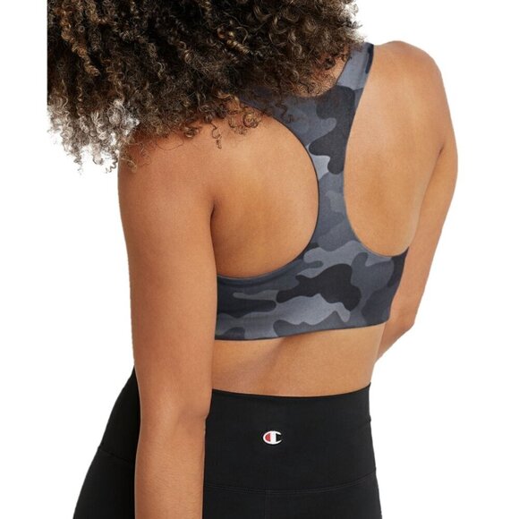 CHAMPION Women's Soft Touch Black and Grey Camo Light-Support Sports Bra NWT - Picture 2 of 4